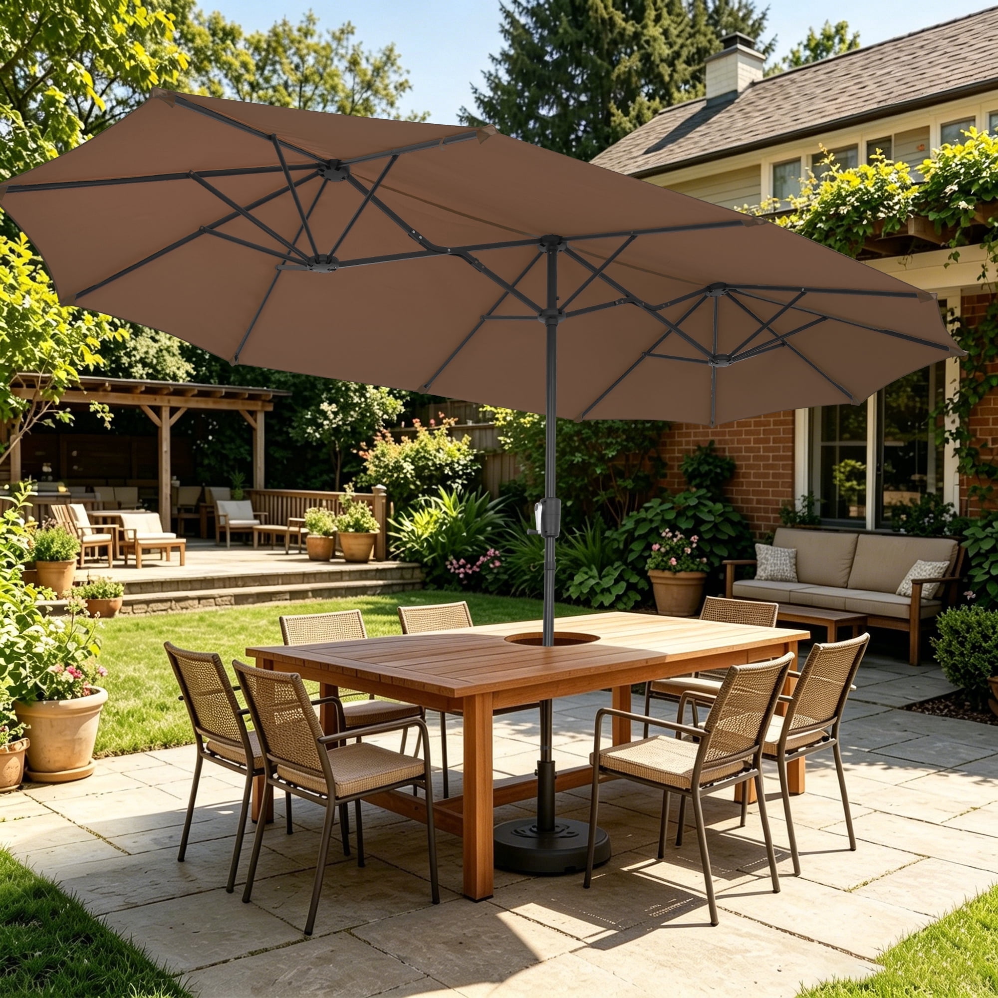 brown umbrellas for patio tables SUPERJARE 13FT Outdoor Umbrella with Base Included, Double Sided Pool with Fade Resistant Canopy, Large Table Umbrella Deck, Market, Backyard Enjoy the outdoors under the shade of this wonderful rectangular patio umbrella.Covering a wide area with its easy crank lift design PATIO UMBRELLAS | Villa Terrazza