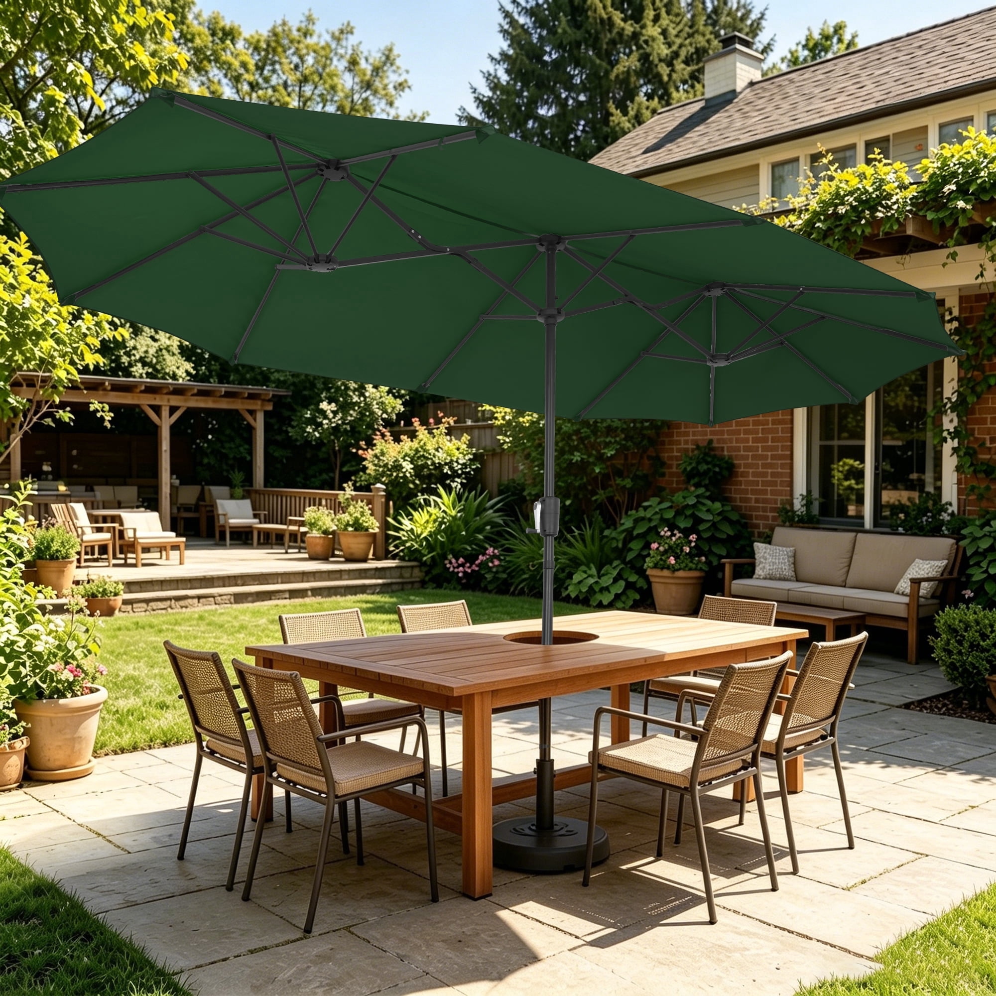 green rectangle patio umbrella Classic 6.5 x 10FT Rectangular Market Enjoy the outdoors under the shade of this wonderful rectangular patio umbrella.Covering a wide area with its easy crank lift design Treasure Garden 8 x 10