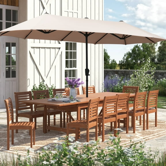 Ainfox 13ft Large Patio Umbrella, Outdoor Double-Sided Rectangle Market Heavy Duty Umbrellas without Base, Khaki