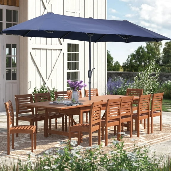 Ainfox 13ft Large Patio Umbrella, Outdoor Double-Sided Rectangle Market Heavy Duty Umbrellas without Base, Navy Blue