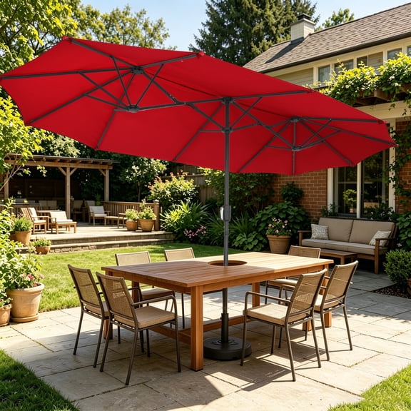 Ainfox 13ft Large Patio Umbrella, Outdoor Double-Sided Rectangle Market Heavy Duty Umbrellas without Base, Red