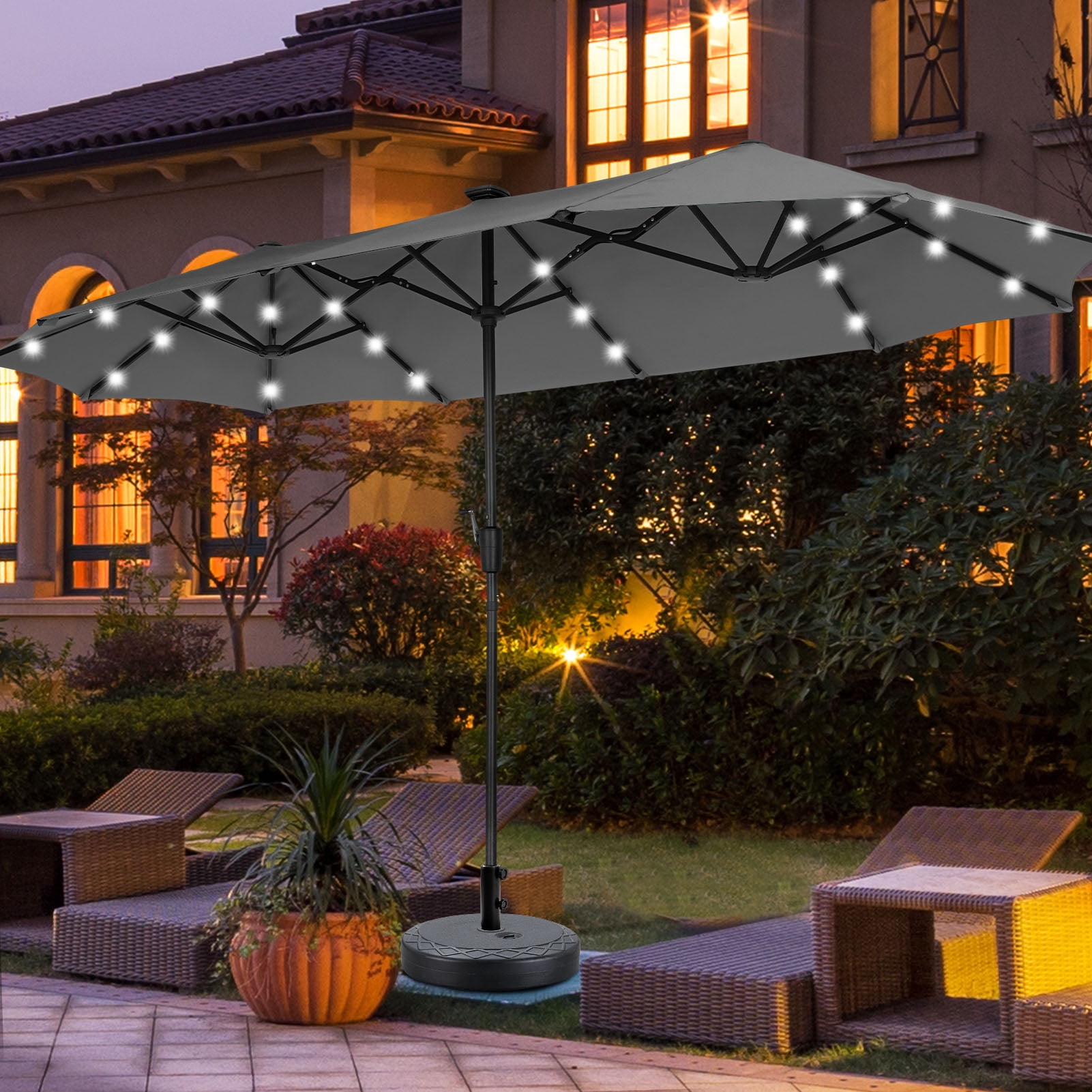 heavy dury patio umbrellas with solar lights 9/10/11/12ft LED Square Cantilever Umbrella close crank 10x10 FT Square Cantilever Patio