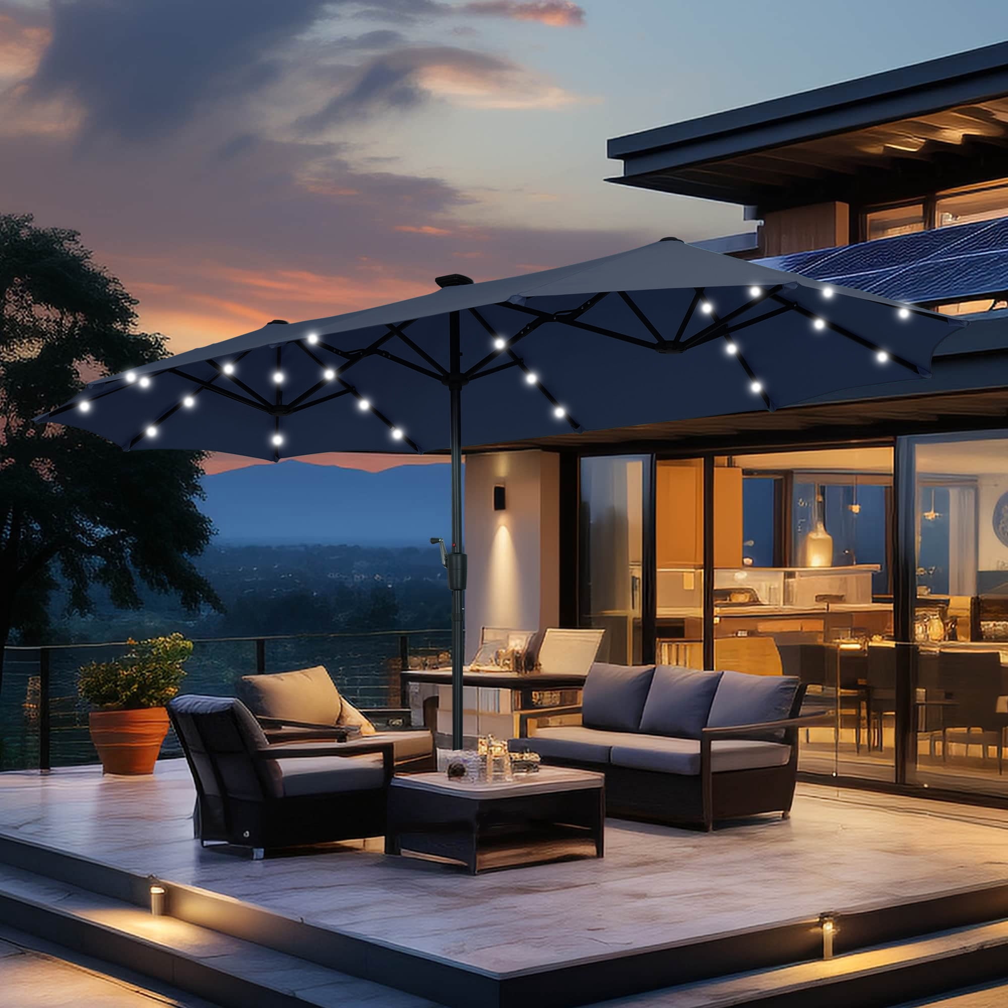 10 foot solar patio umbrella Solar LED Cantilever Patio Umbrella