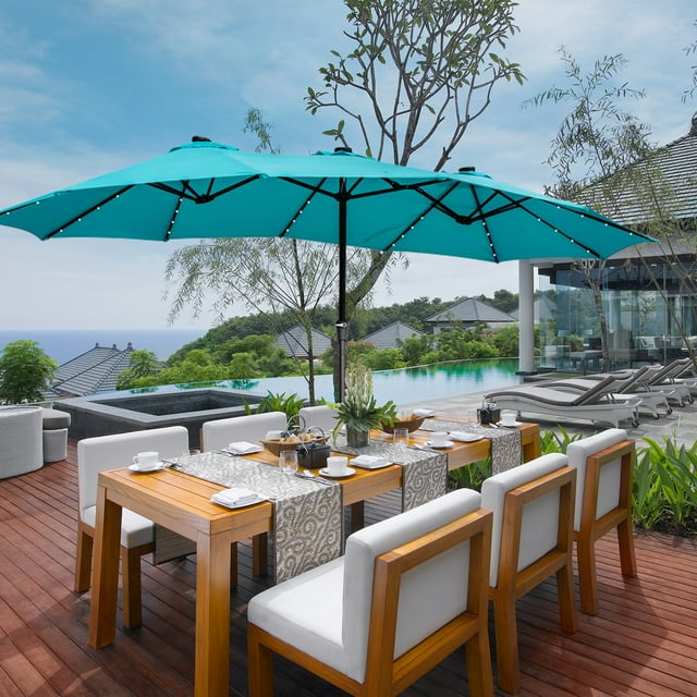 Ainfox 15ft Large Patio Umbrella with Solar Lights, DoubleSided