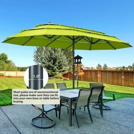 Ainfox 15ft Large Patio Umbrella, 3-Tiers Outdoor Double-Sided Rectangle Market Heavy Duty Umbrellas, Grass Green