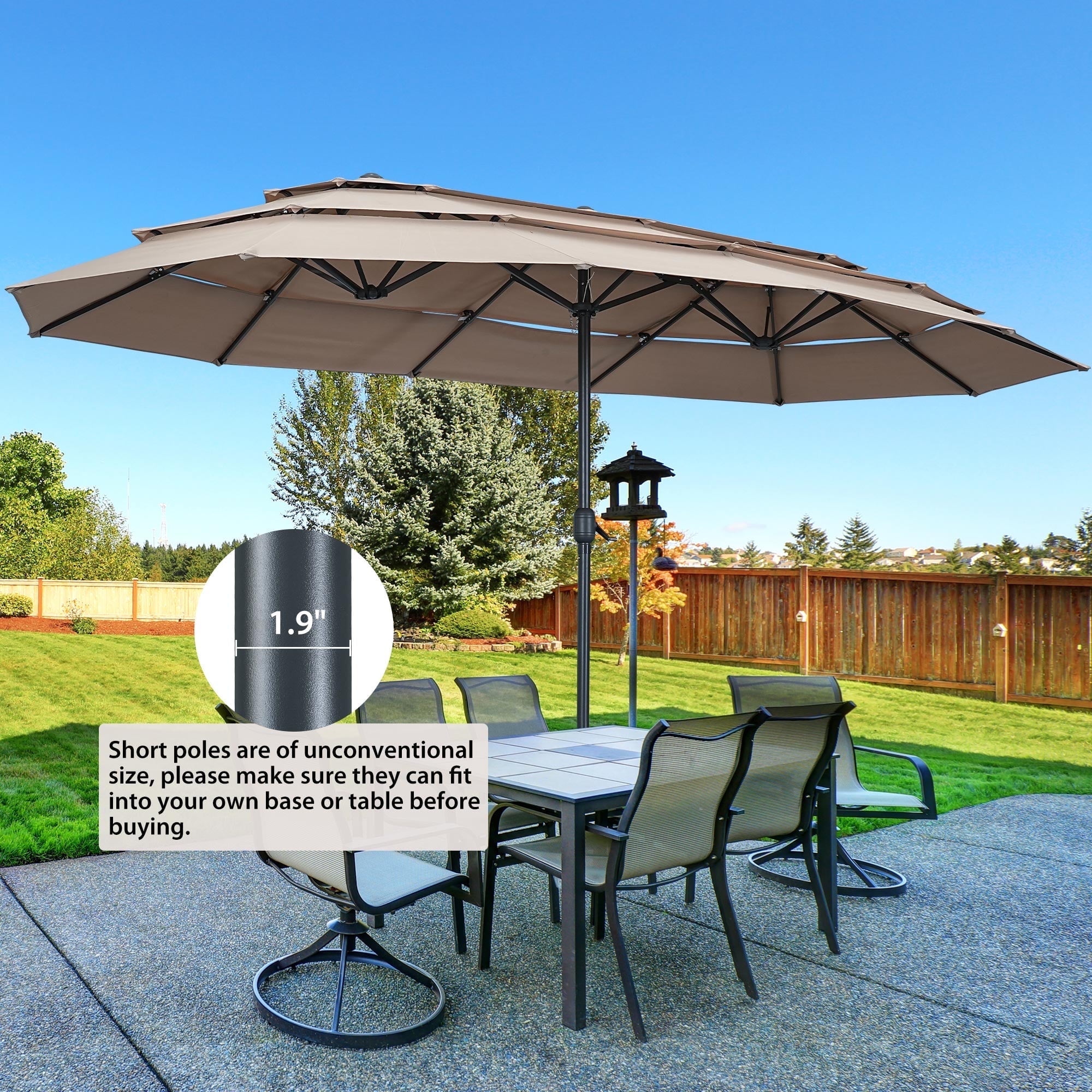 ainfox 15ft double-sided patio solar led lighted market umbrella Ainfox 15ft Large Patio Umbrella, 3-Tiers Outdoor Double-Sided Rectangle  Market Heavy Duty Umbrellas, Khaki