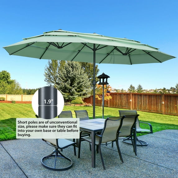 Ainfox 15ft Large Patio Umbrella, 3-Tiers Outdoor Double-Sided Rectangle Market Heavy Duty Umbrellas, Light Green