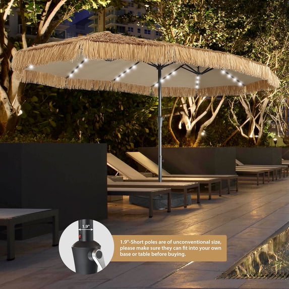 Ainfox 15ft Large Thatched Tiki Patio Umbrella with Lights and Sandbags, Outdoor Heavy-Duty Double-Sided Rectangle Market Umbrella for Garden, Deck, Backyard, Pool, Beach