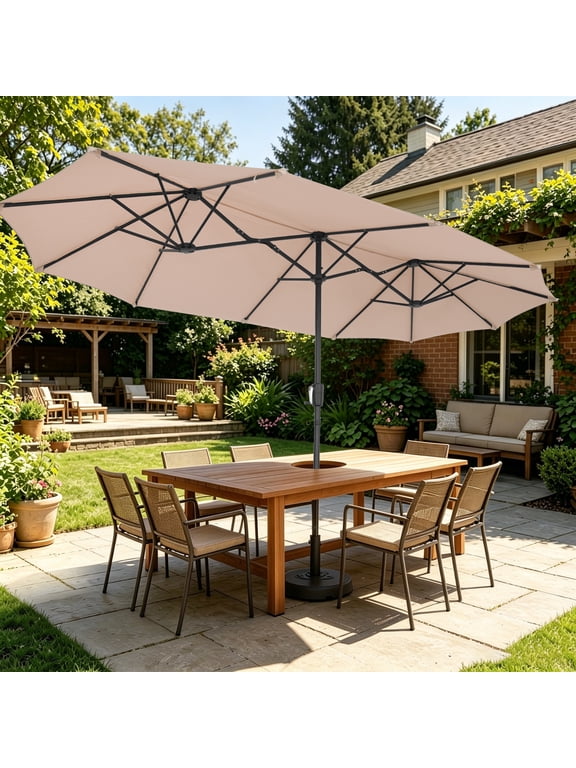 13ft Large Patio Umbrella,Outdoor Double-Sided Rectangle Market Heavy Duty Umbrellas without Base, Khaki