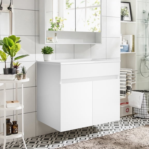 Ainfox 24" W Wall Mounted Bathroom Vanity with Ceramic Top and Sink, Storage Cabinet