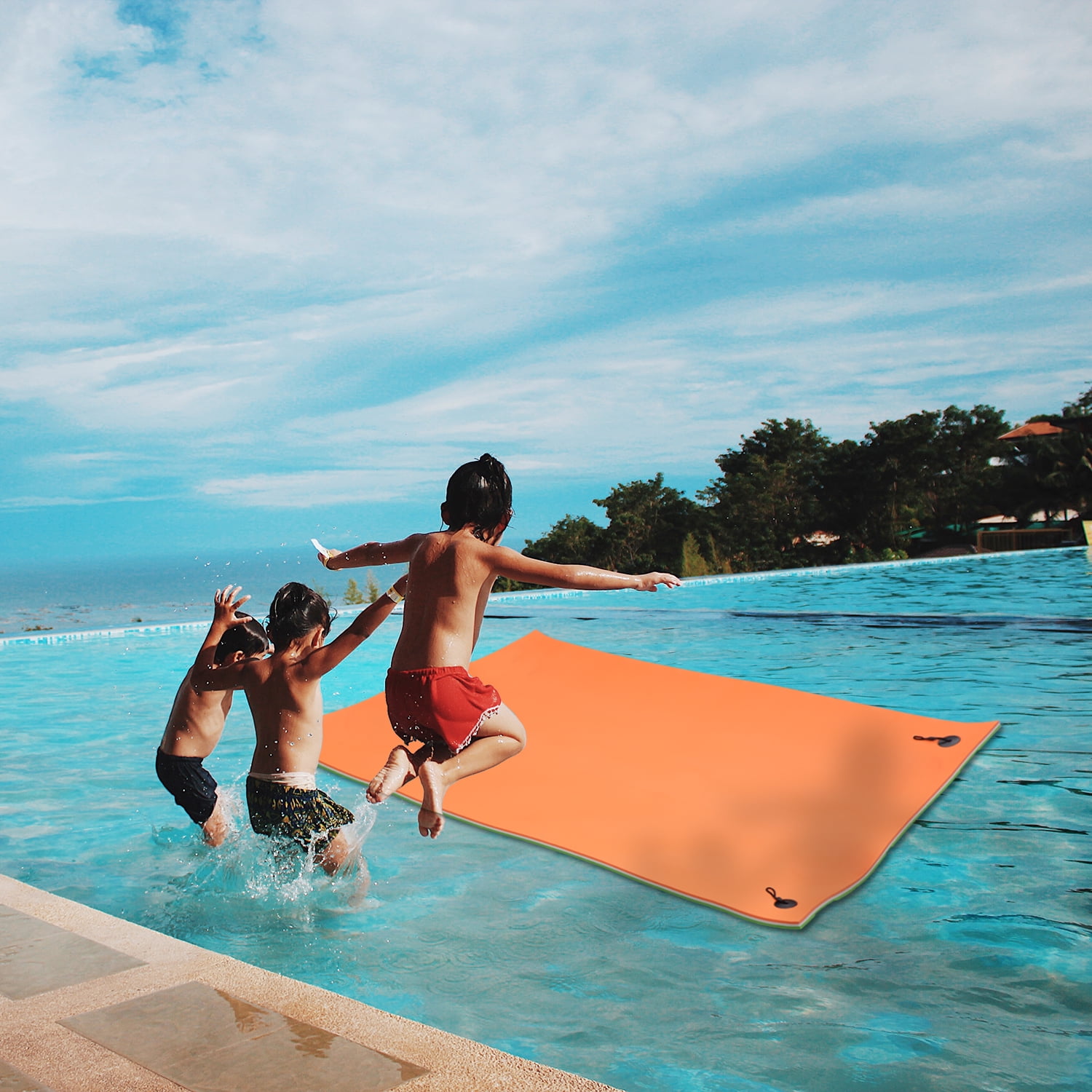 Round Water Mat Ainfox 3 Layer Floating Water Mat, 18x6 Feet, for Lakes, Pools, Beach ...