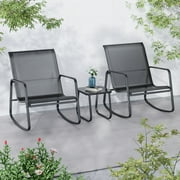 Ainfox 3 Piece Outdoor Bistro Sets with Textilene Chairs and Coffee Table, Black