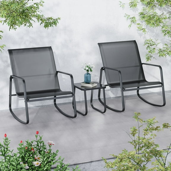 Ainfox 3 Piece Outdoor Bistro Sets with Textilene Chairs and Coffee Table, Black