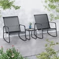 thumbnail image 1 of Ainfox Patio Bistro Sets 3 Piece Steel Outdoor Bistro Sets with 2 Rocking Chairs and Glass Coffee Table, Gray, 1 of 7