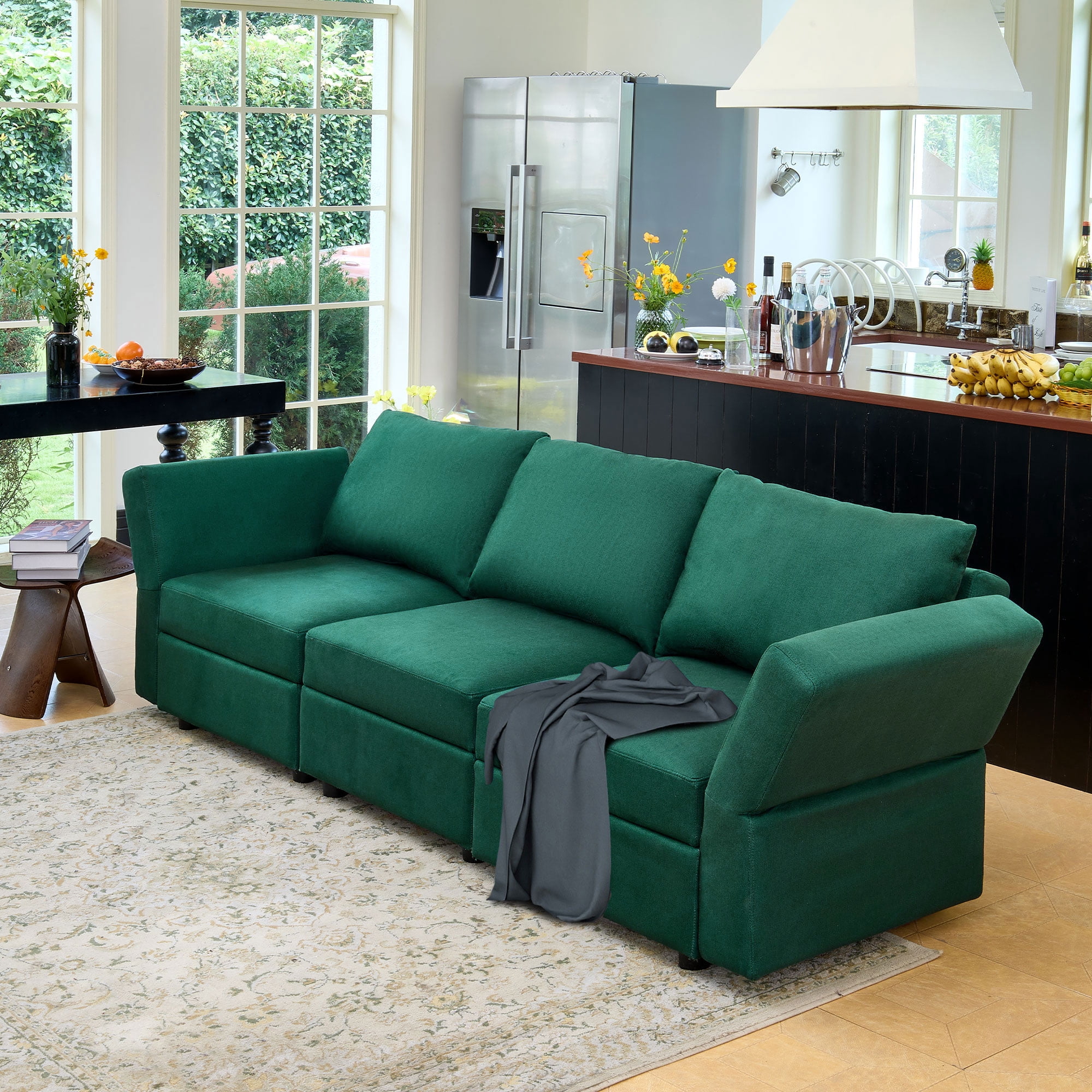 Ainfox 3 Piece Upholsterd Storage Modular Couch Set, Reversible Sleeper