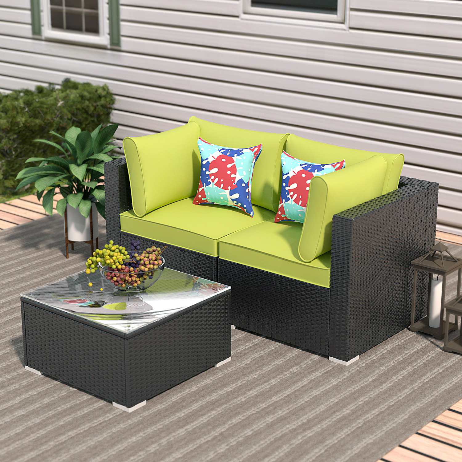 Ainfox 3 Pieces Outdoor Steel Frame Patio Furniture Sofa Set, Patio