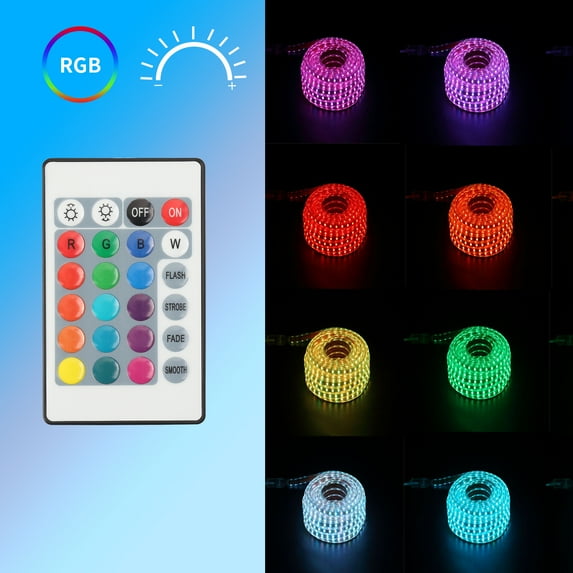Ainfox 32.8 ft LED Strip Lights,SMD5050 LEDs Waterproof 16 Colors Changing RGB Rope Light with Remote for Outdoor & Indoor