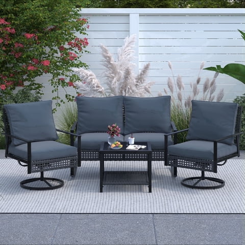 Ainfox 4-Piece Outdoor Patio Furniture Sofa Set with Chairs, Coffee Table and Loveseat, Gray