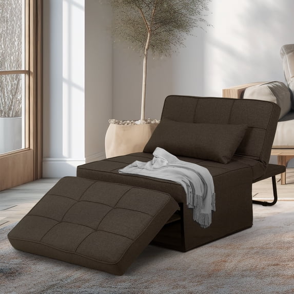 Ainfox 4-in-1 Convertible Ottoman Lounge Sofa Bed, Adjustable Folding Guest Sleeper Couch, 71"L×34"W, Brown