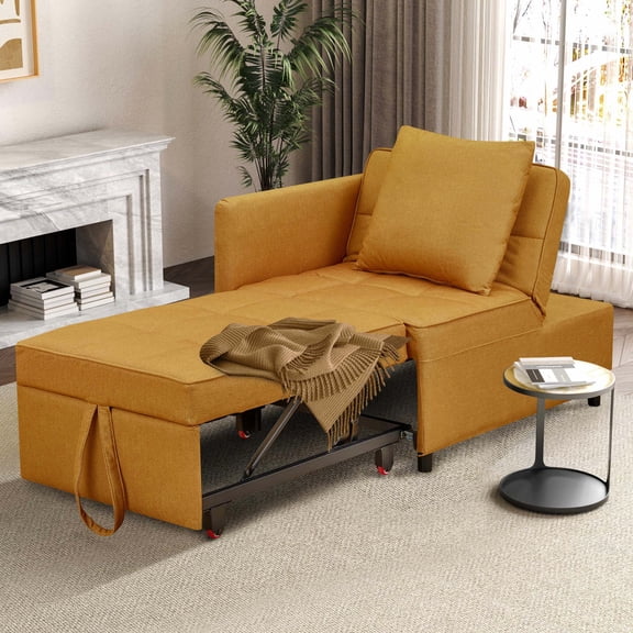 Ainfox 4-in-1 Convertible Sleeper Chair Bed Pull Out Sofa Bed Chaise Lounge for Home Office (Golden Brown)