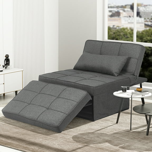 Ainfox 4-in-1 Multi-Functional Convertible Chair Bed, Folding Sofa Bed Ottoman Futon Couch with Adjustable Backrest Recliner lounger for Living Room, Small Spaces and Office(Light Grey)