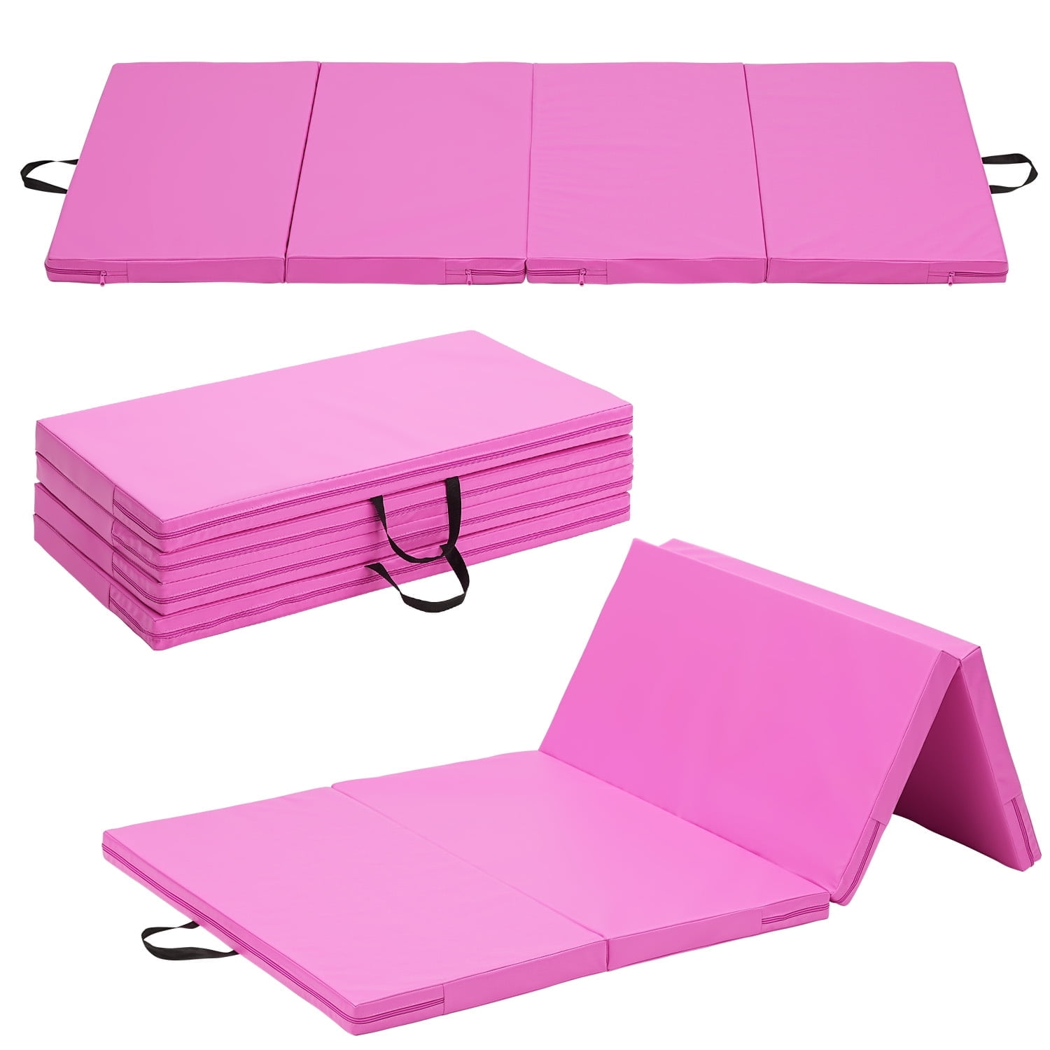 Ainfox 3'x6'x2" Gymnastic Mat Thick Folding Panel Exercise Yoga Tumbling Gymnastic Fitness Training Home Exercise, Pink