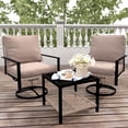 thumbnail image 1 of Ainfox Premium Patio Swivel Bistro Set,Wicker Rattan Rocking Chairs w/Glass Top Table & Cushions,Khaki, 1 of 10