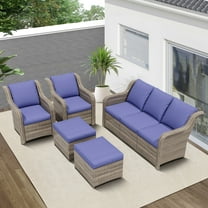 Ainfox 5 Pieces Patio Furniture Sofa Set on Sale, Outdoor Sectional Set with 3 Seater Sofa, Single Chair and Ottoman, Blue