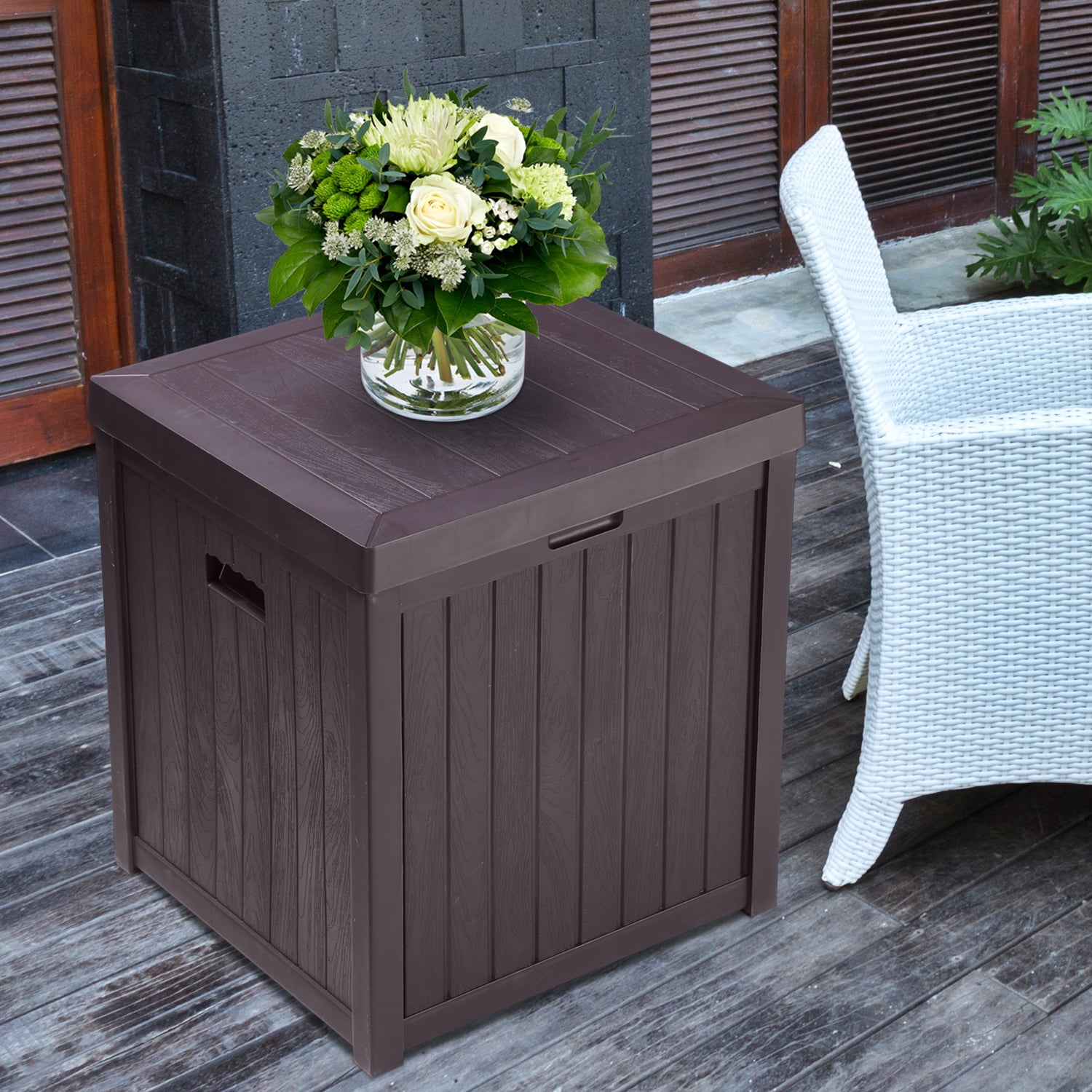 Ainfox 55 Gallon Patio Storage Deck Box Outdoor Storage Plastic Bench Box 42