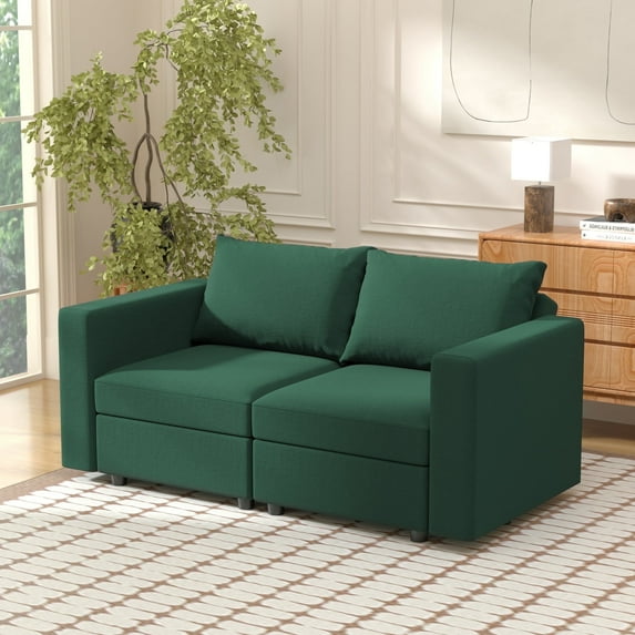 Ainfox 6 Seater Modular Sectional Couch for Living Room, Convertible Sofa Sleeper Ottoman with Storage, Adjustable Backrest and Armrest, Green