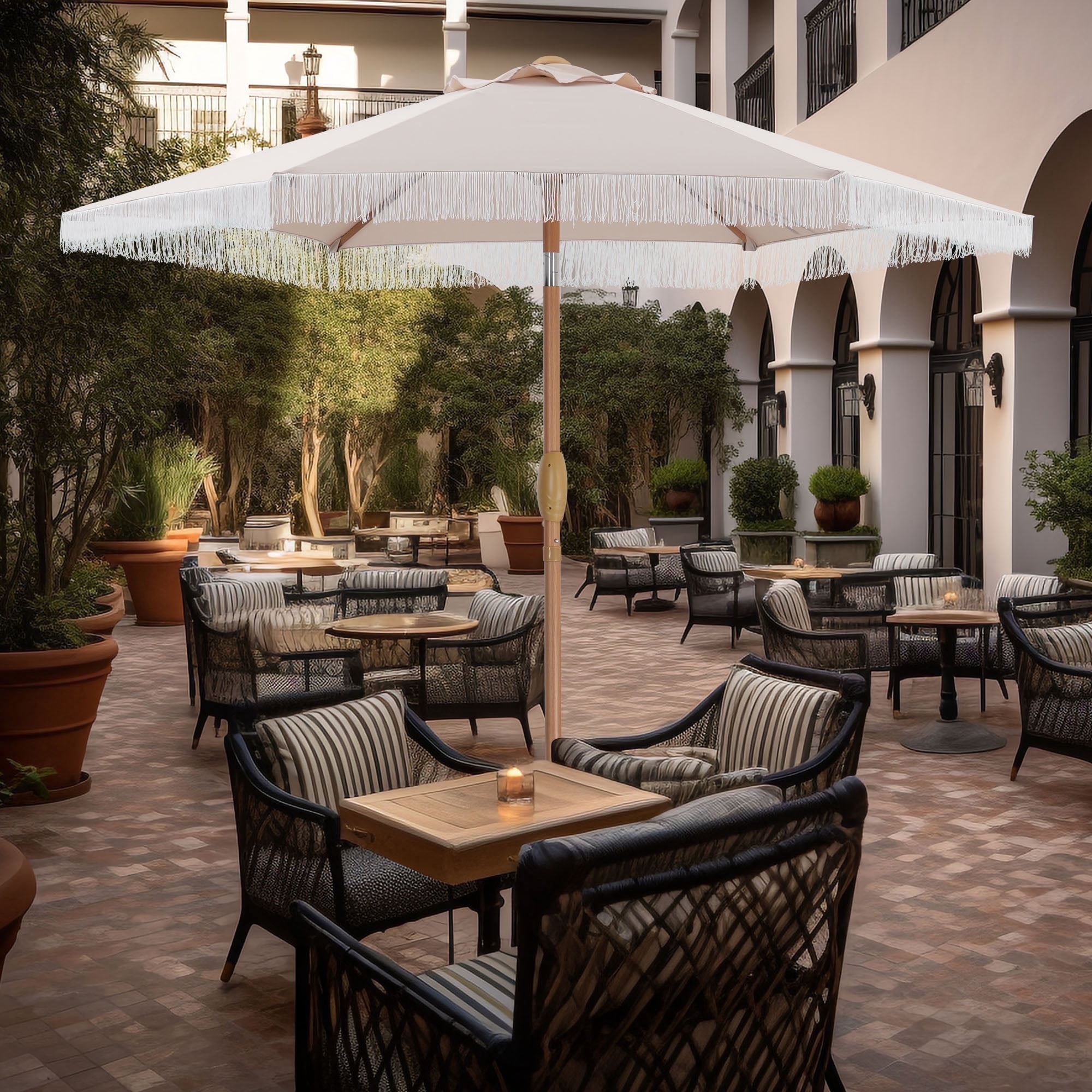 hobo patio umbrella Sunbrella Cantilever with Base coated steel pole prevents wear over time Ainfox 7.5ft Boho Patio Umbrella