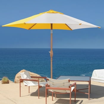 Ainfox 7.5ft Patio Umbrella,Outdoor Beach Portable Table Market Umbrella Waterproof UV-proof,Yellow/White