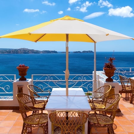 Ainfox 7.5ft Beach Umbrella, Patio Outdoor Portable Table Market Umbrella with Push Button Tilt/Crank Waterproof UV-proof, Yellow/White