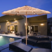 Ainfox 7.5ft Thatched Tiki Patio Umbrella with Led Solar Lights,Boho Fringe Hawaiian Outdoor Bar Umbrella for Beach Pool Backyard Deck