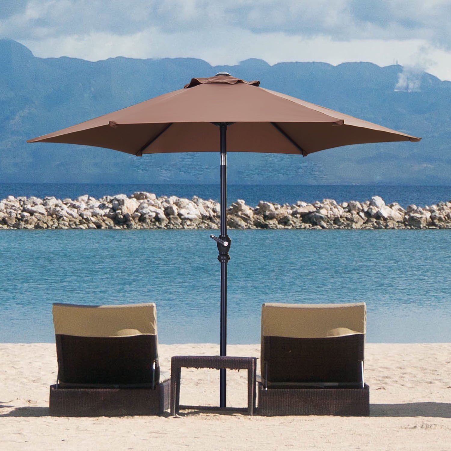 Ainfox 7.5ft Patio Umbrella Outdoor Portable Table Market Umbrella with Push Button Tilt/Crank Waterproof UV-proof,Coffee