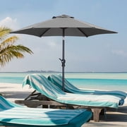 Ainfox 7.5ft Gray Outdoor Market Patio Umbrella with Push Button Tilt and Crank, Waterproof UV Protection