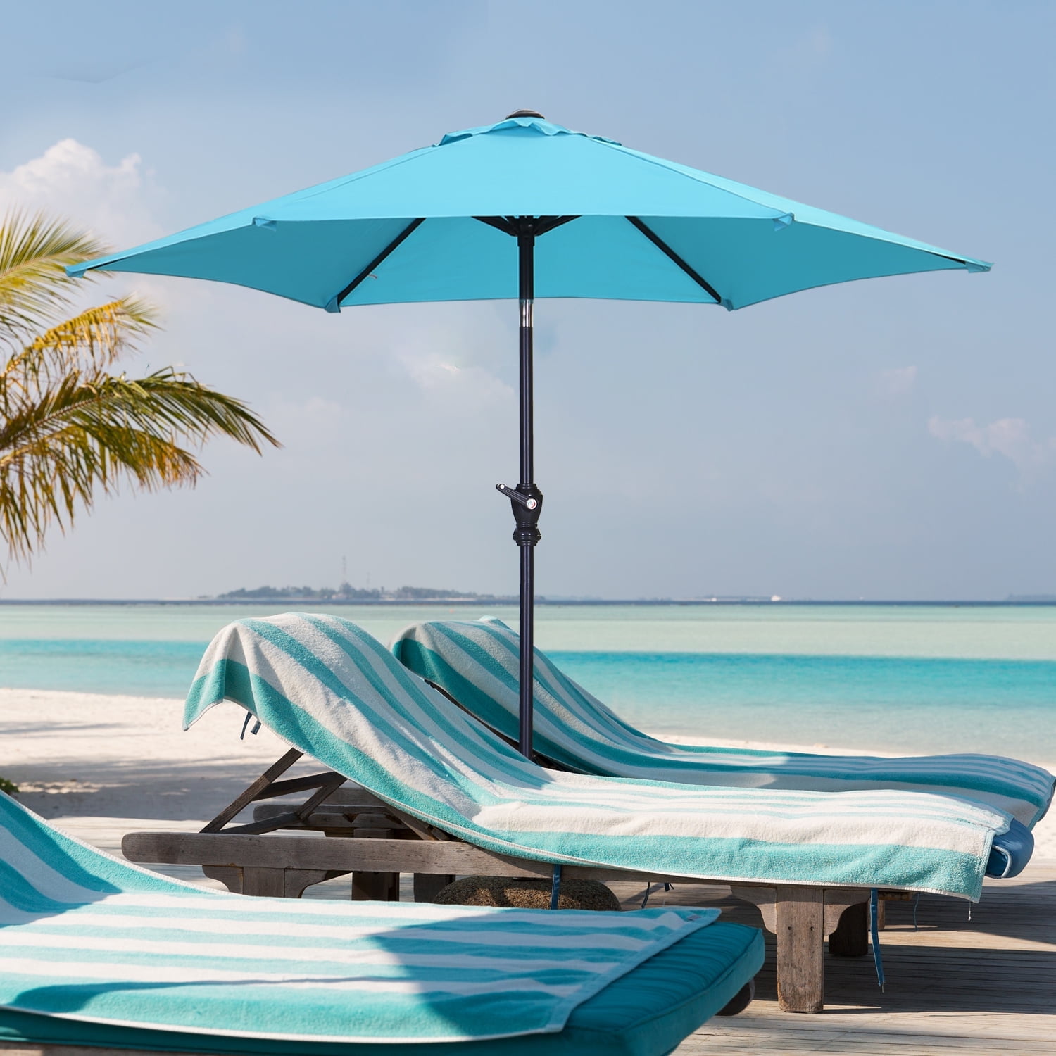 Ainfox 7.5ft Outdoor Patio Umbrella, Adjustable Tilt/Crank, Waterproof, UV-proof, Lake Blue