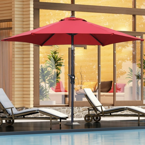 Ainfox 7.5ft Patio Umbrella Outdoor Table Umbrella with Tilt & Crank, Waterproof UV-Proof, Wine Red