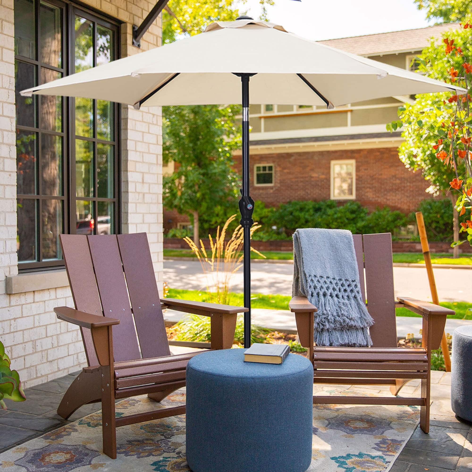 Khaki 7.5ft Outdoor Patio Umbrella with Iron Base