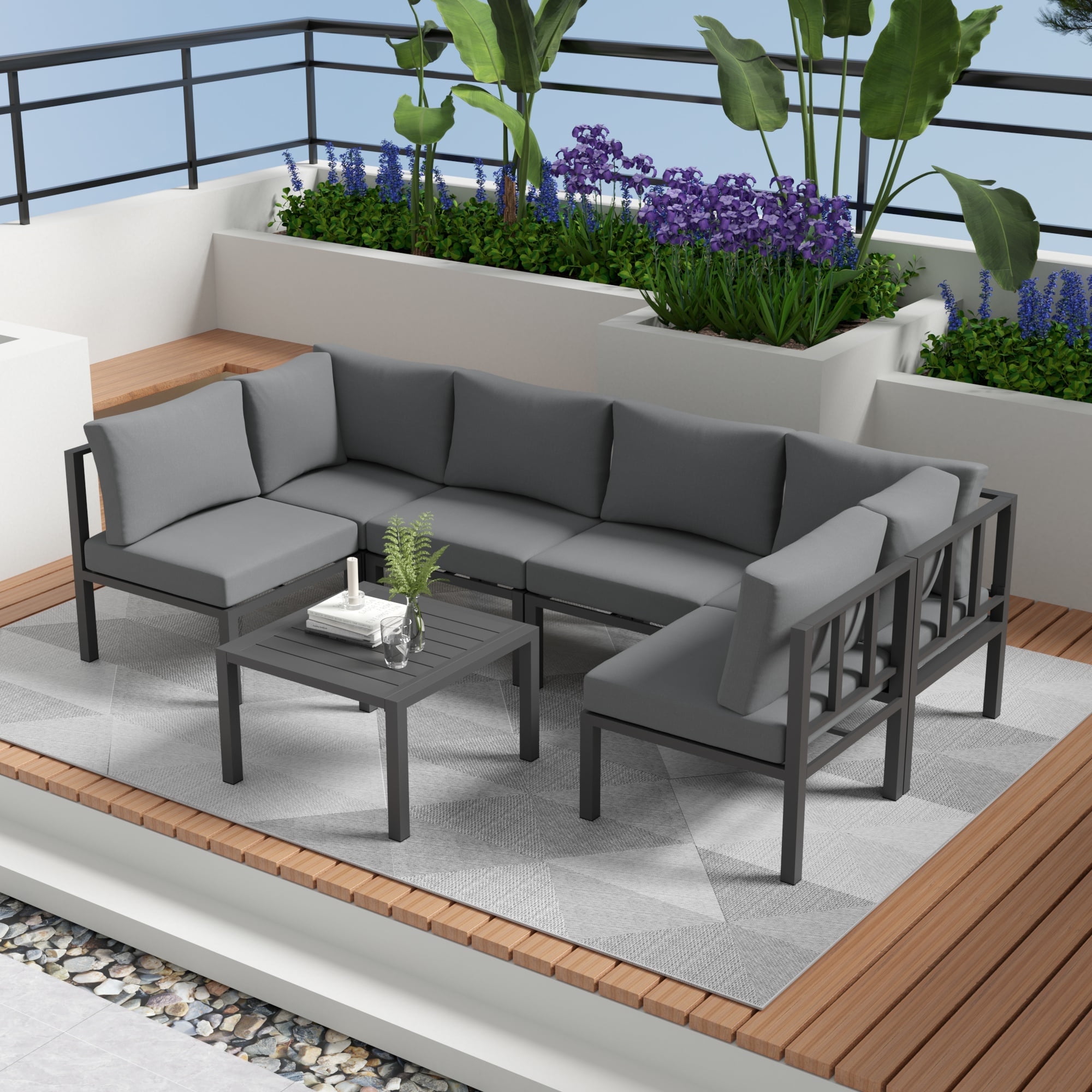 Ainfox 7 Pieces Aluminum Outdoor Sectionals with I