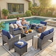 thumbnail image 1 of Ainfox 7-Piece Outdoor Wicker Patio Furniture Set, Sectional Conversation Set with 3-Seat Sofa, Loveseat, Coffee Table, Chairs & Ottomans, Gray, Space-Saving Design for Backyard, Porch, Pool, 1 of 8