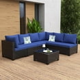 thumbnail image 1 of Ainfox 7 Pcs Outdoor Patio Furniture Sofa Set on Sale, Brown Rattan Dark Blue Cushions, 1 of 8