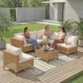 thumbnail image 1 of Ainfox 7 Piece Wicker Patio Furniture Set, Outdoor Conversation Sectional Sofa with Thicker  Cushions & Coffee Table for Backyard, Porch, Beige, 1 of 8