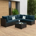 thumbnail image 1 of Ainfox 7 Pcs Outdoor Patio Furniture Sofa Set on Sale, Coffee Rattan Peacock Blue Cushions, 1 of 8