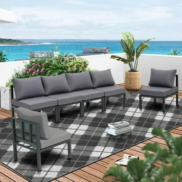 Ainfox 6 Pieces Aluminum Outdoor Sectionals with Items Included, Grey