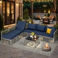 thumbnail image 1 of Ainfox 7 Pieces Outdoor Wicker Patio Furniture Set, Adjustable Backrest Sectional Conversation Couch with Thick Cushions & Coffee Table for Garden Porch Poolside, Gray/Blue, 1 of 8