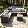 thumbnail image 1 of Ainfox 8 Piece Outdoor Patio Rattan Sectional Storage Furniture Set, All Weather PE Wicker Modular Conversation Sofa with Ottoman & Side Box for Backyard Pool Deck,Gray, 1 of 9