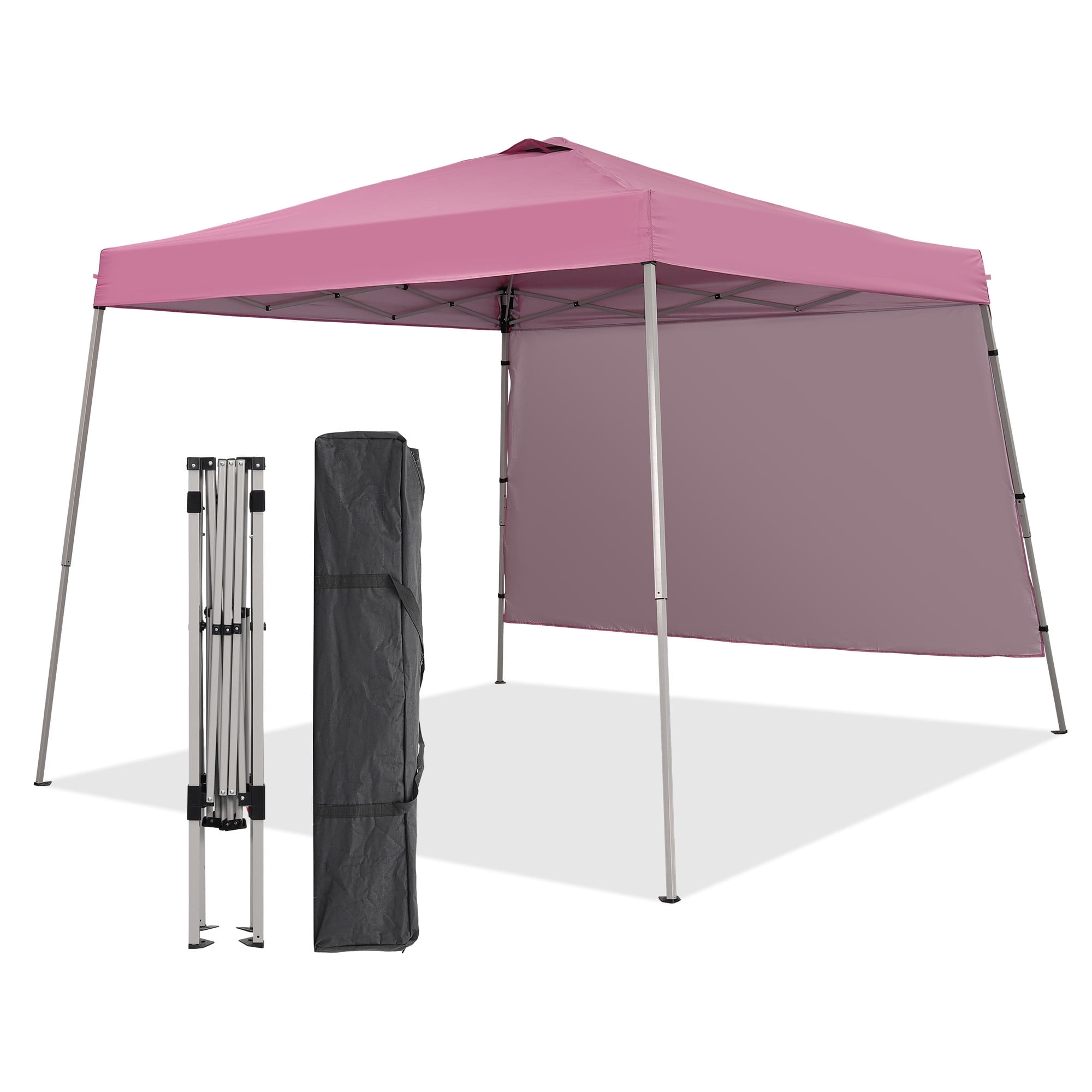 Ainfox 10 x 10 ft Pop up Canopy Tent  with Sidewall, Instant Slant Outdoor Gazebo for Beach, Sun Shade,Outdoor Activies, Weddings,Pink