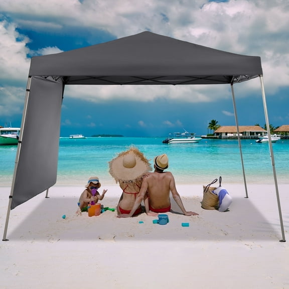 Ainfox 8 x 8ft Pop-up Canopy Tent, Patio Gazebo with One Sidewall, Instant Slant Steel