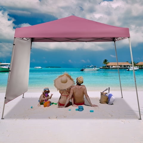 Ainfox 8 x 8 ft Pop up Canopy Tent with One Sidewall,Instant Slant Outdoor Gazebo for Beach, Sun Shade,Outdoor Activies,Pink